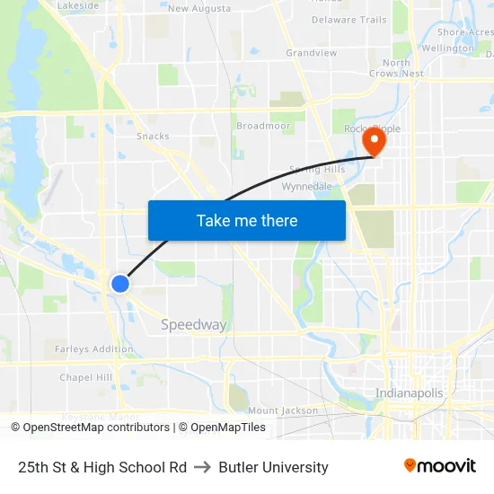 25th St & High School Rd to Butler University map