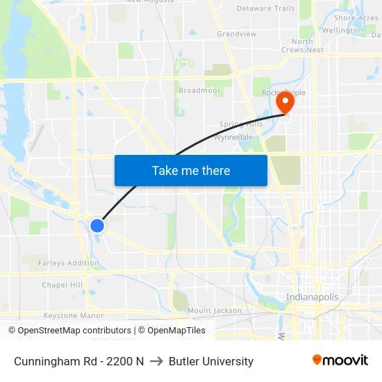 Cunningham Rd - 2200 N to Butler University map