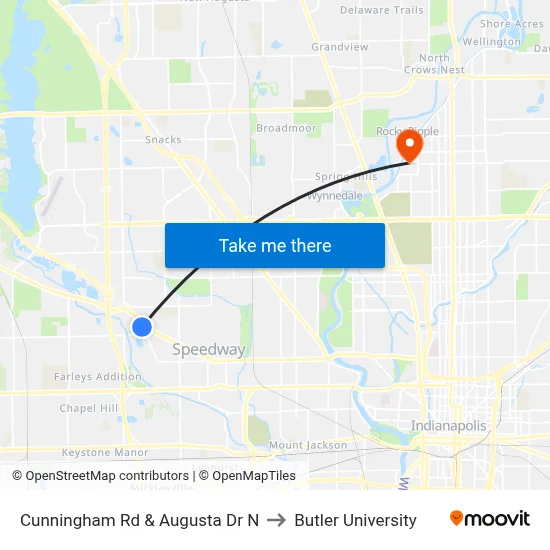 Cunningham Rd & Augusta Dr N to Butler University map