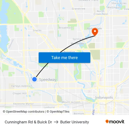 Cunningham Rd & Buick Dr to Butler University map