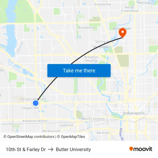 10th St & Farley Dr to Butler University map