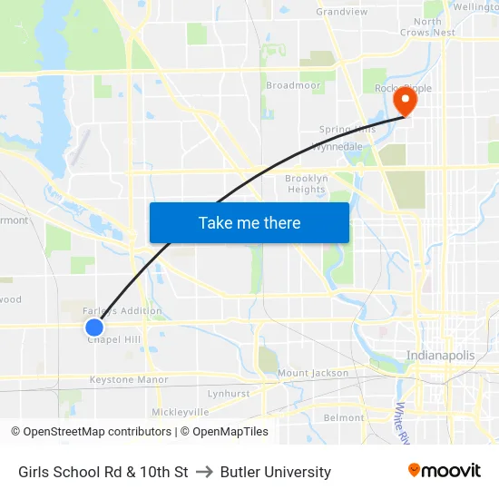 Girls School Rd & 10th St to Butler University map
