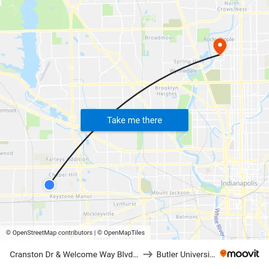 Cranston Dr & Welcome Way Blvd E to Butler University map