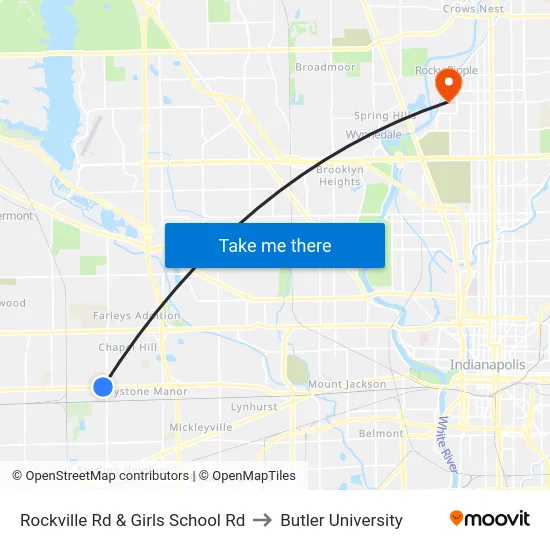 Rockville Rd & Girls School Rd to Butler University map