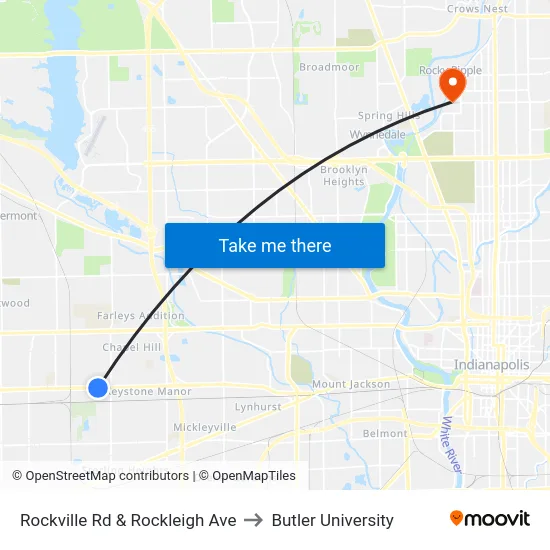 Rockville Rd & Rockleigh Ave to Butler University map