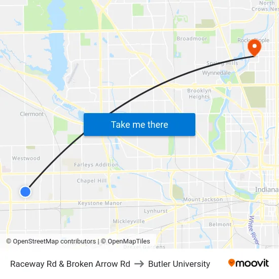 Raceway Rd & Broken Arrow Rd to Butler University map