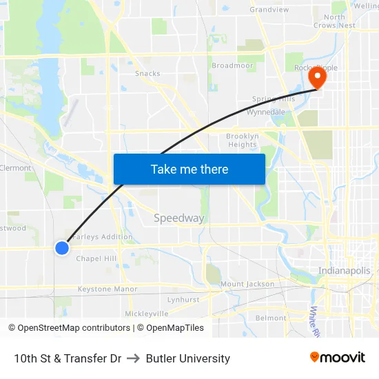 10th St & Transfer Dr to Butler University map