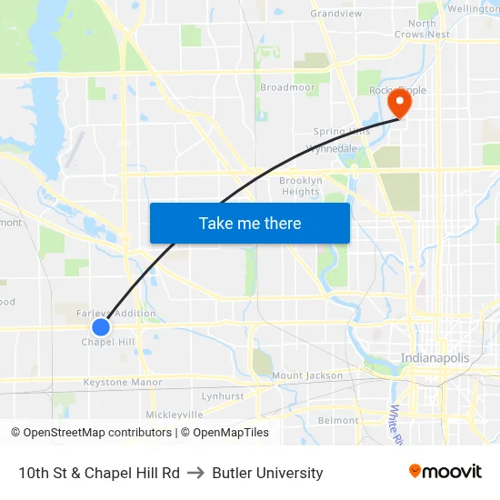 10th St & Chapel Hill Rd to Butler University map