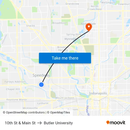 10th St & Main St to Butler University map