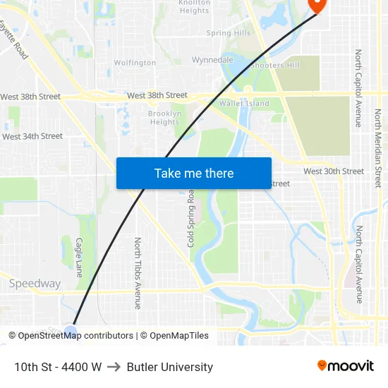 10th St - 4400 W to Butler University map