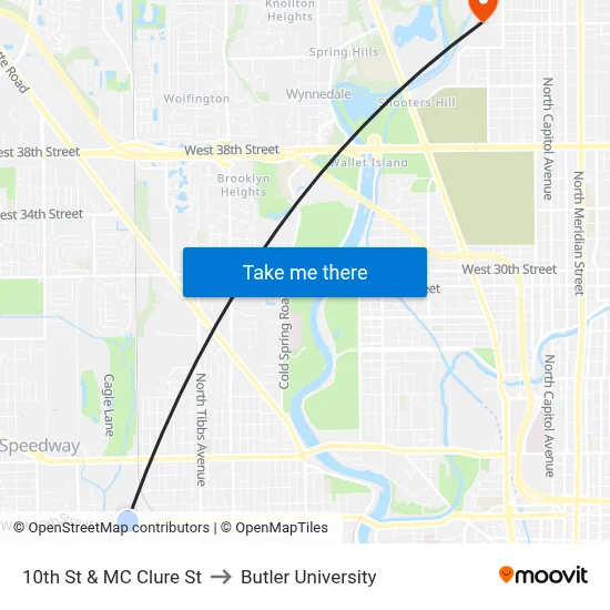 10th St & MC Clure St to Butler University map