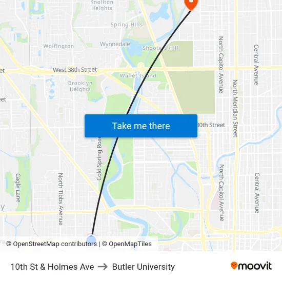 10th St & Holmes Ave to Butler University map