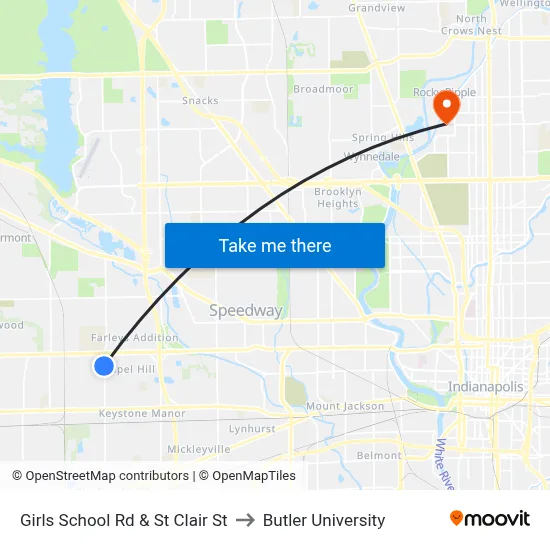 Girls School Rd & St Clair St to Butler University map