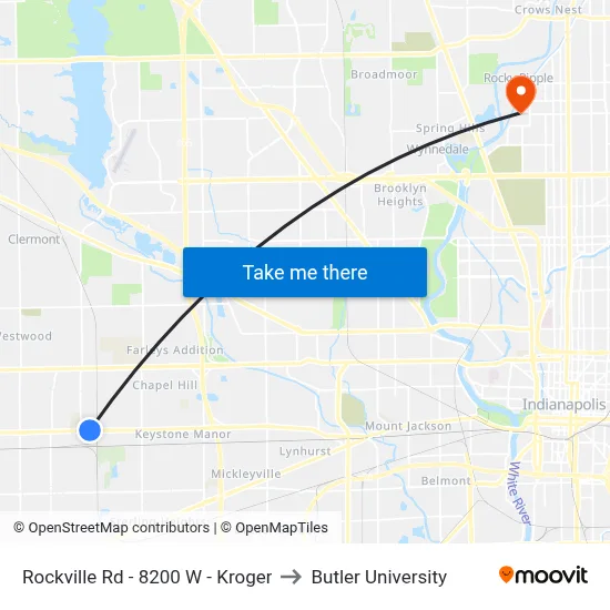 Rockville Rd - 8200 W - Kroger to Butler University map