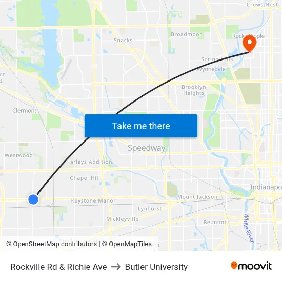 Rockville Rd & Richie Ave to Butler University map