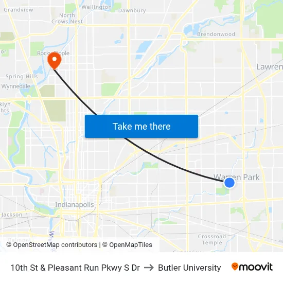 10th St & Pleasant Run Pkwy S Dr to Butler University map