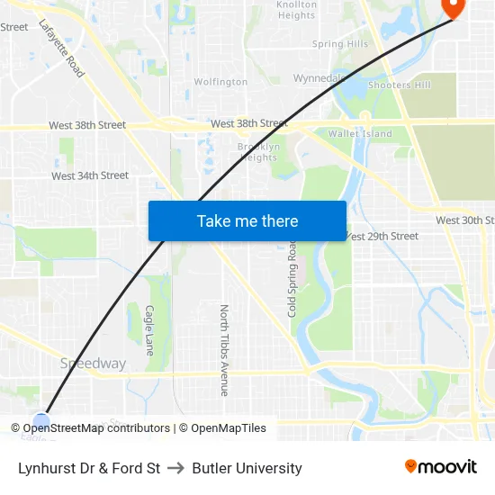 Lynhurst Dr & Ford St to Butler University map