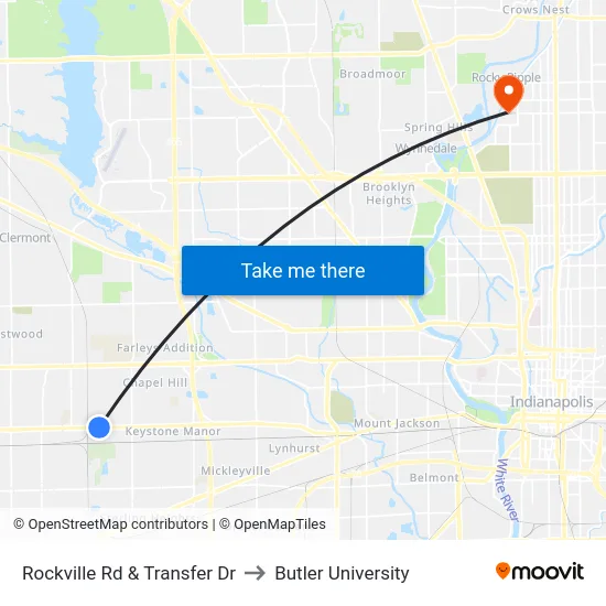 Rockville Rd & Transfer Dr to Butler University map