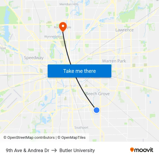9th Ave & Andrea Dr to Butler University map