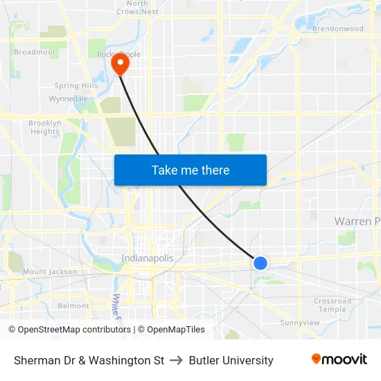 Sherman Dr & Washington St to Butler University map