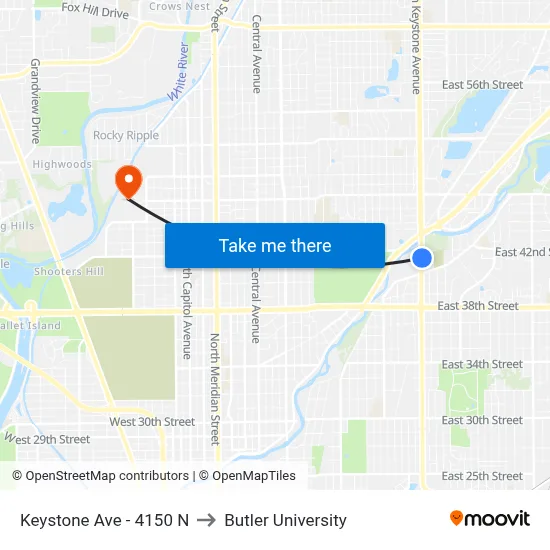 Keystone Ave - 4150 N to Butler University map