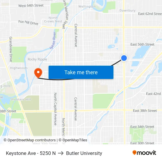 Keystone Ave - 5250 N to Butler University map