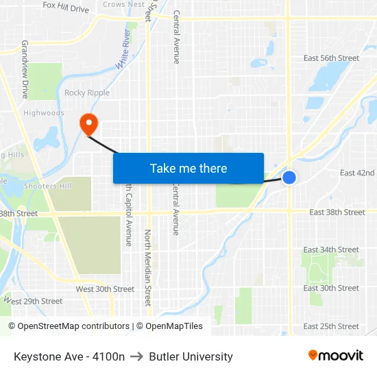 Keystone Ave - 4100n to Butler University map