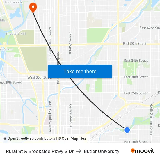 Rural St & Brookside Pkwy S Dr to Butler University map