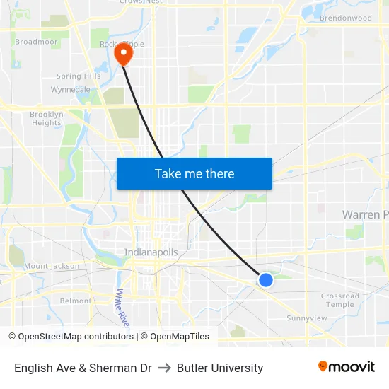 English Ave & Sherman Dr to Butler University map