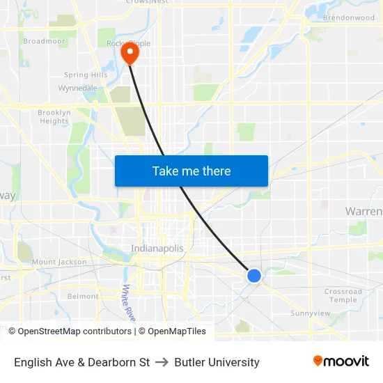 English Ave & Dearborn St to Butler University map