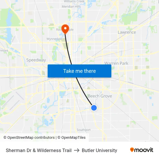 Sherman Dr & Wilderness Trail to Butler University map