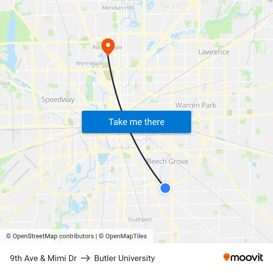9th Ave & Mimi Dr to Butler University map