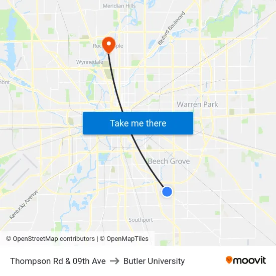 Thompson Rd & 09th Ave to Butler University map