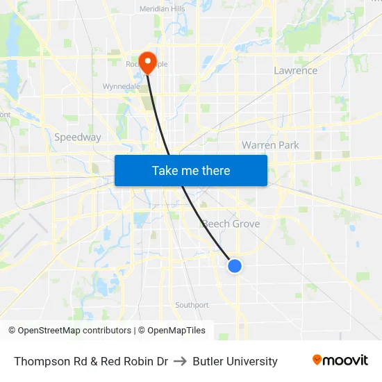 Thompson Rd & Red Robin Dr to Butler University map