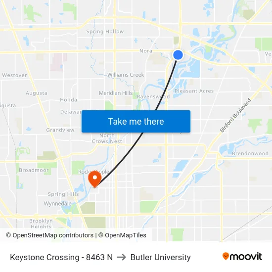 Keystone Crossing - 8463 N to Butler University map