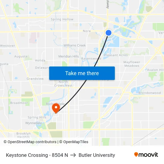 Keystone Crossing - 8504 N to Butler University map