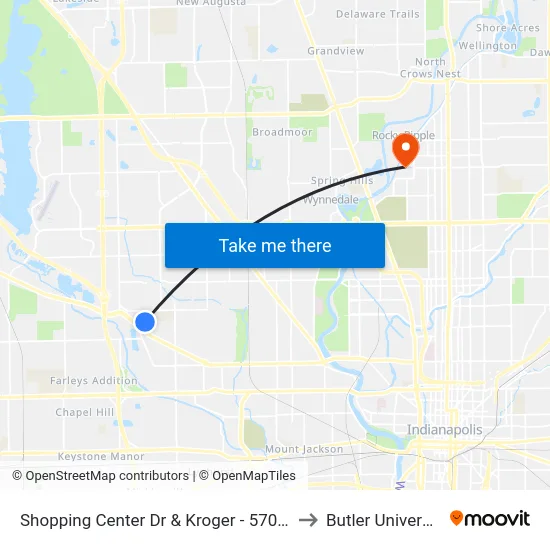 Shopping Center Dr & Kroger - 5700 W to Butler University map