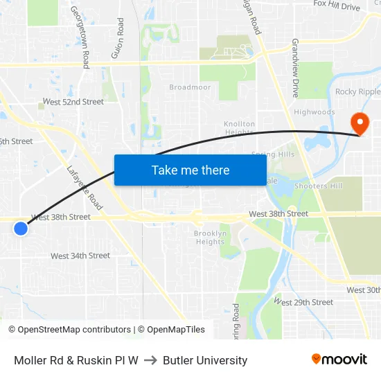 Moller Rd & Ruskin Pl W to Butler University map