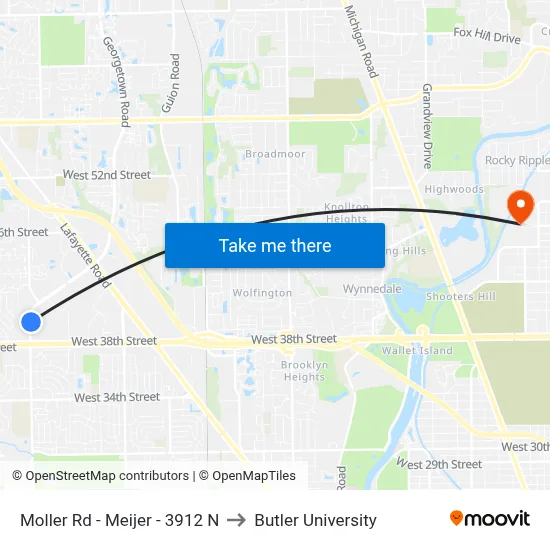 Moller Rd - Meijer - 3912 N to Butler University map