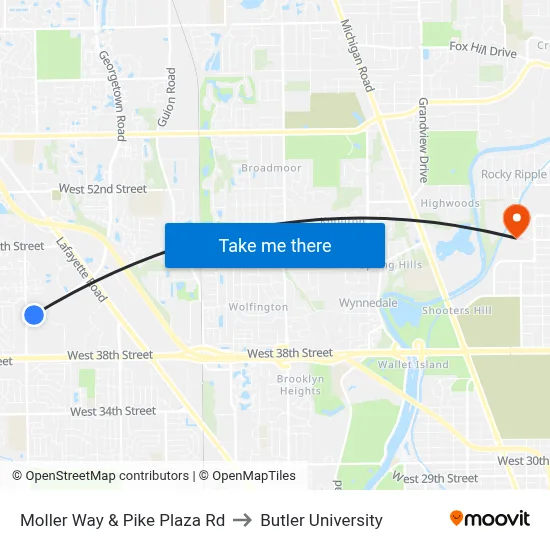 Moller Way & Pike Plaza Rd to Butler University map
