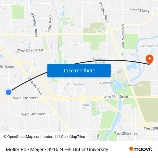 Moller Rd - Meijer - 3916 N to Butler University map