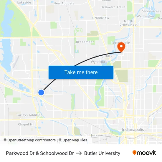 Parkwood Dr & Schoolwood Dr to Butler University map