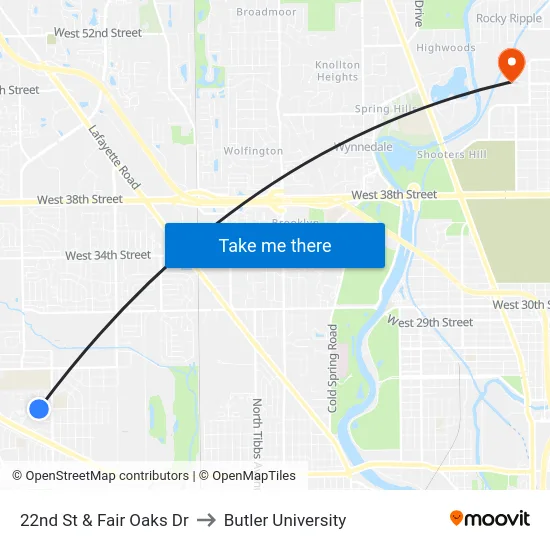 22nd St & Fair Oaks Dr to Butler University map