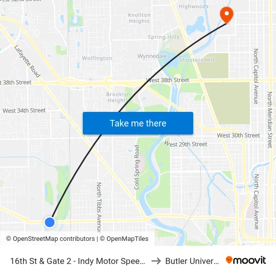 16th St & Gate 2 - Indy Motor Speedway to Butler University map