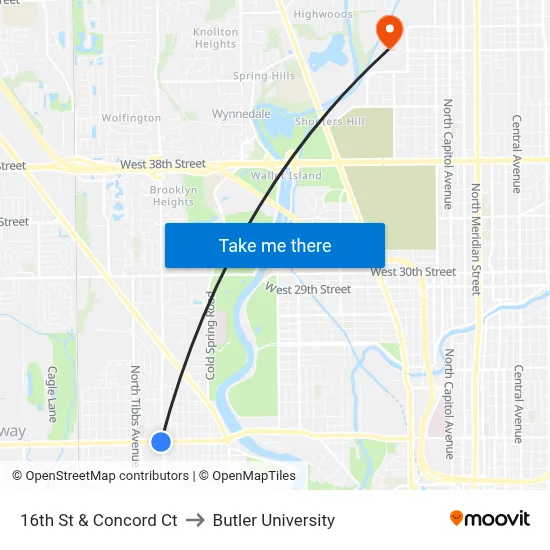16th St & Concord Ct to Butler University map