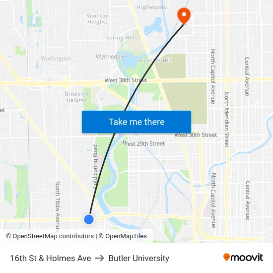 16th St & Holmes Ave to Butler University map