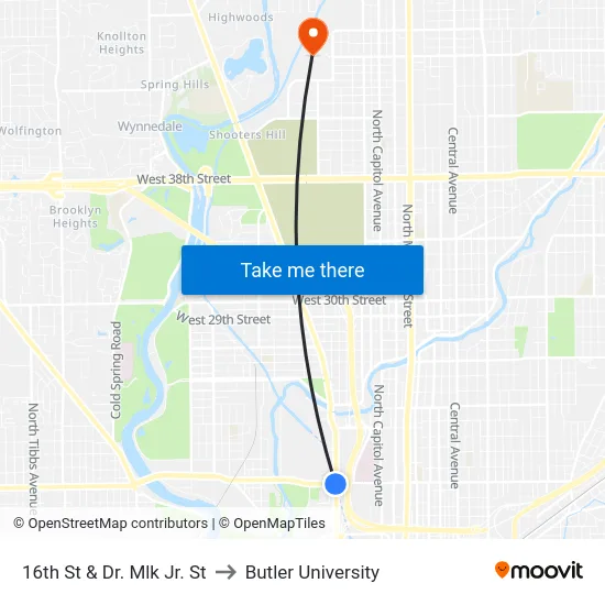 16th St & Dr. Mlk Jr. St to Butler University map