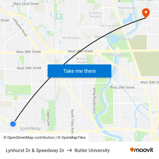 Lynhurst Dr & Speedway Dr to Butler University map