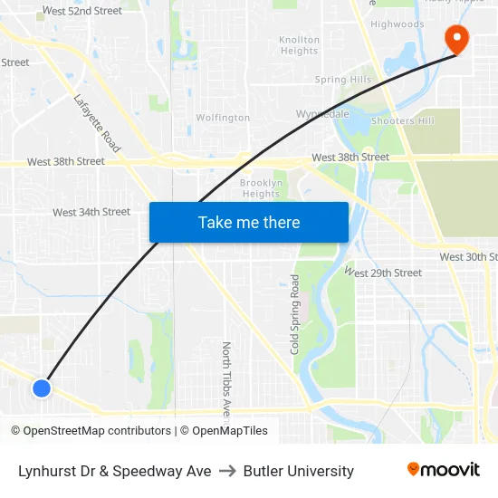 Lynhurst Dr & Speedway Ave to Butler University map