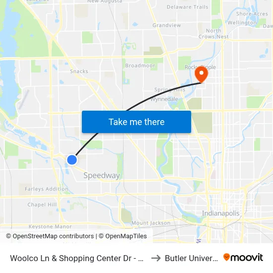 Woolco Ln & Shopping Center Dr - Kroger to Butler University map